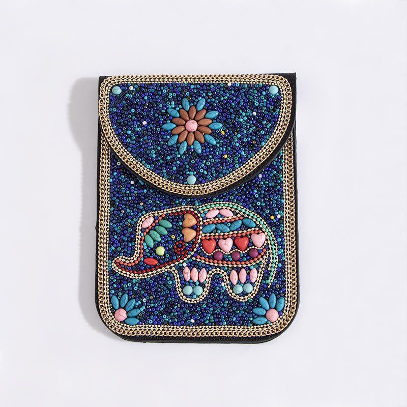 Bohemian Handytasche Damen Muschel Blumen Muster Magnetische Umhängetasche
