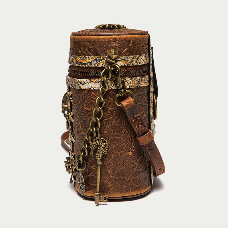 Vintage Umhängetasche Ausgefallene Totenkopf Design Leder Bucket Bag