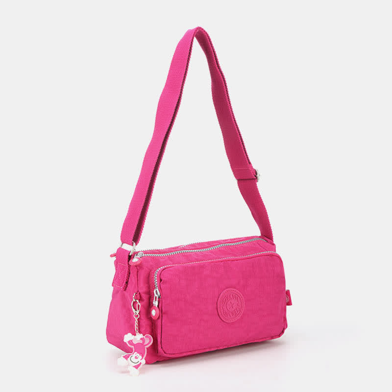 Umhängetasche für Damen, leichte Schultertasche aus Nylon mit Dreifach-Reißverschluss
