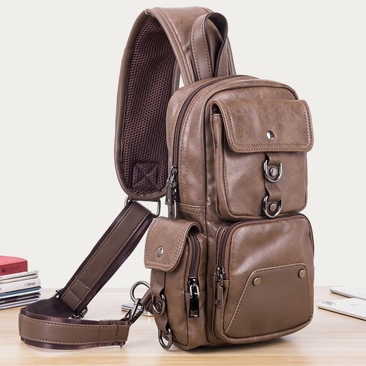 Retro-Schultertasche aus Leder mit Diebstahlschutz und interaktiven Taschen, geräumiger Tagesrucksack