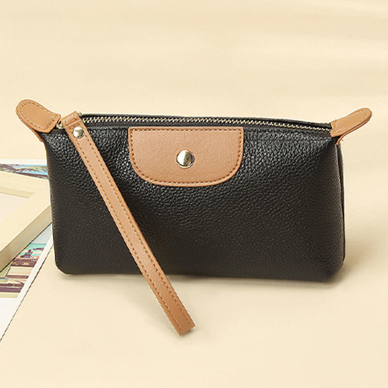 Handliche Clutch aus Leder, leicht, groß, für das Handgelenk, mit Reißverschluss