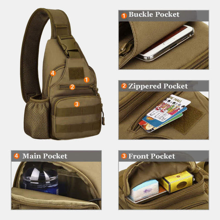 Taktische, militärische, leichte Schultertasche mit mehreren Taschen und USB-Ladeanschluss