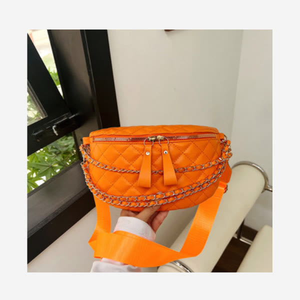 Rhomboid gesteppte Brusttasche Damen Gürteltasche mit Kettendekor