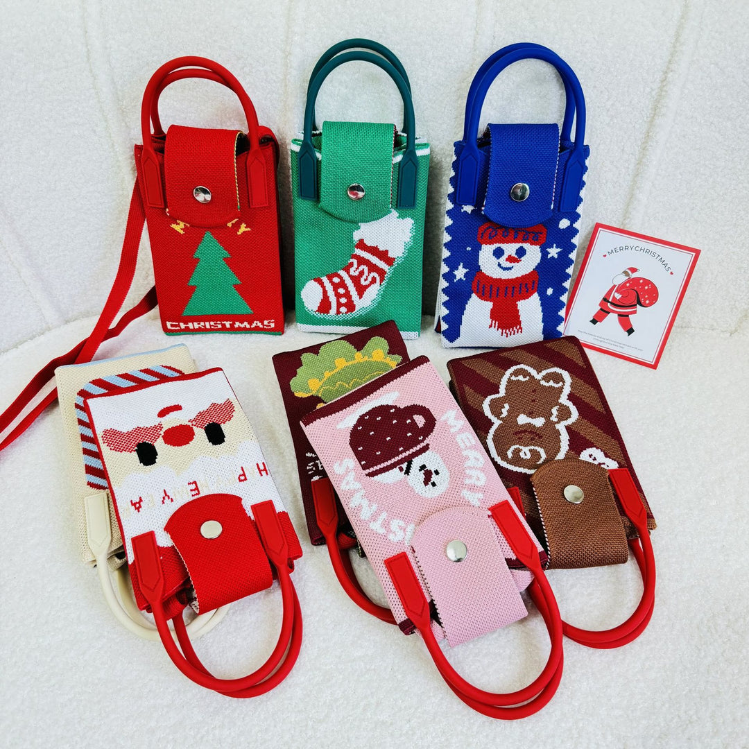Handytasche im Weihnachtsstil für Damen, gestrickte Umhängetasche