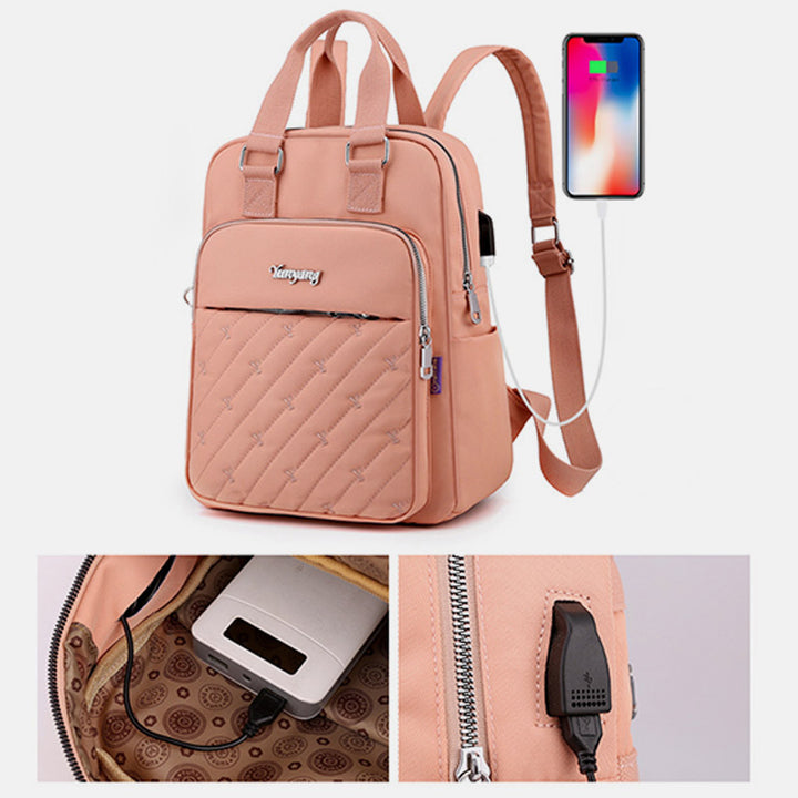 Leichter Rucksack mit Prägestickerei und USB-Ladeanschluss