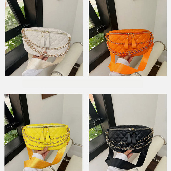 Rhomboid gesteppte Brusttasche Damen Gürteltasche mit Kettendekor