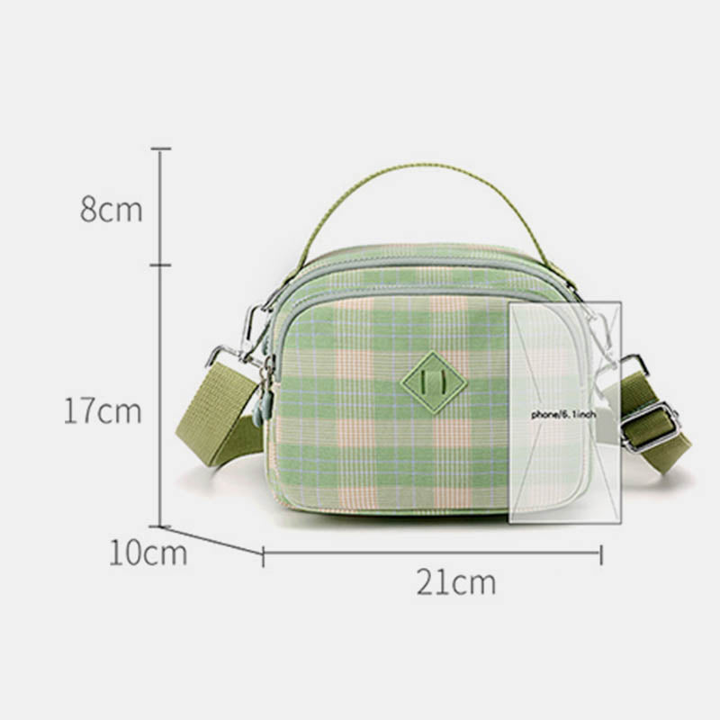 3-lagige Umhängetasche für Damen, leichte Schultertasche mit Karomuster