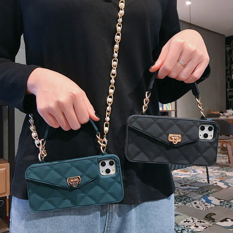 Handtaschenhülle mit Kartenhalter für iPhone, Silikon, stoßfeste Luxus-Telefontasche