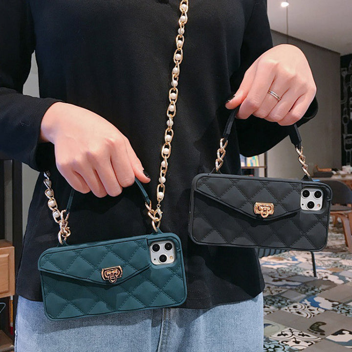 Handtaschenhülle mit Kartenhalter für iPhone, Silikon, stoßfeste Luxus-Telefontasche