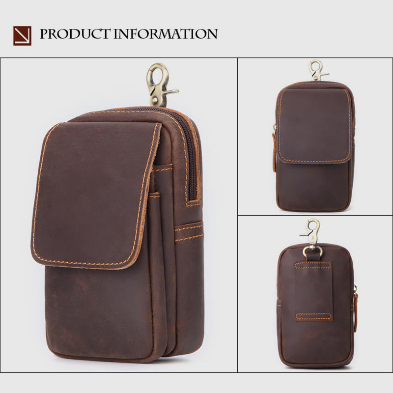 Gürteltasche für Herren, Retro-Stil, echtes Leder, zum Aufhängen, EDC-Tasche