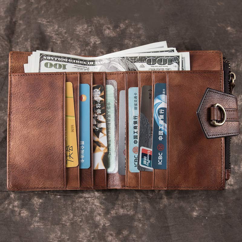 Retro-Clutch-Geldbörse für Damen, echtes Leder, mit Armband, Kreditkartenhalter