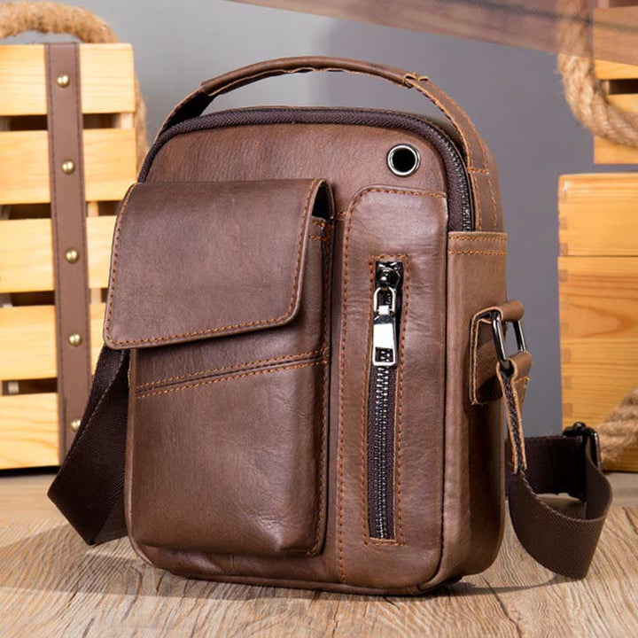Messenger Bag für Herren, mehrere Taschen, echtes Leder, Business-Umhängetasche