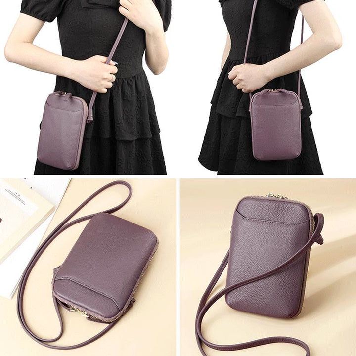 Mini-Telefontasche, einfache karierte Umhängetasche aus Leder für Damen