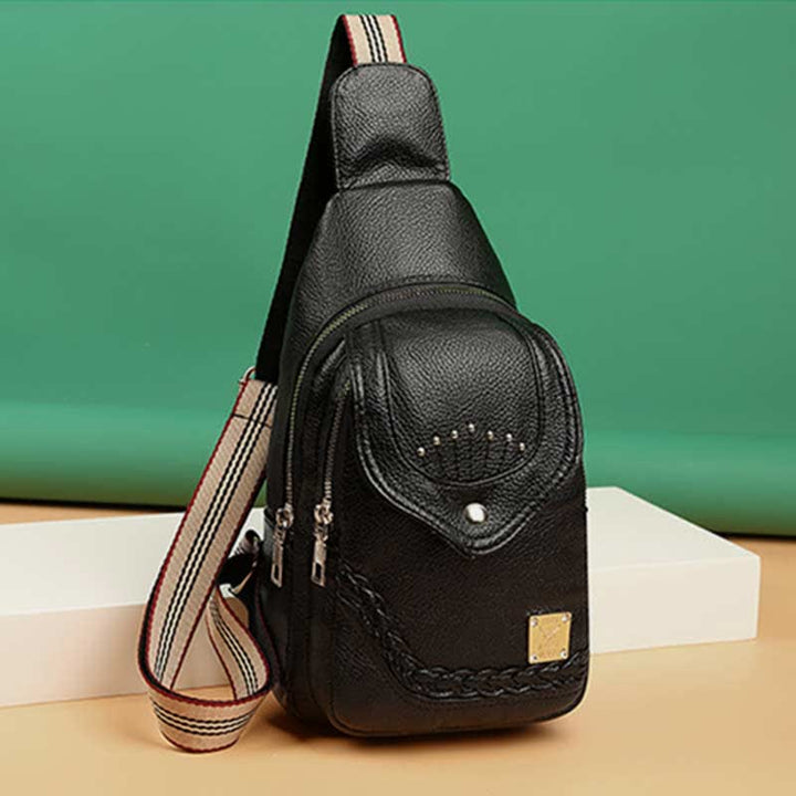 Kleiner Sling-Rucksack aus Kunstleder, Mehrzweck-Brusttasche mit Doppelreißverschluss, Rushsack