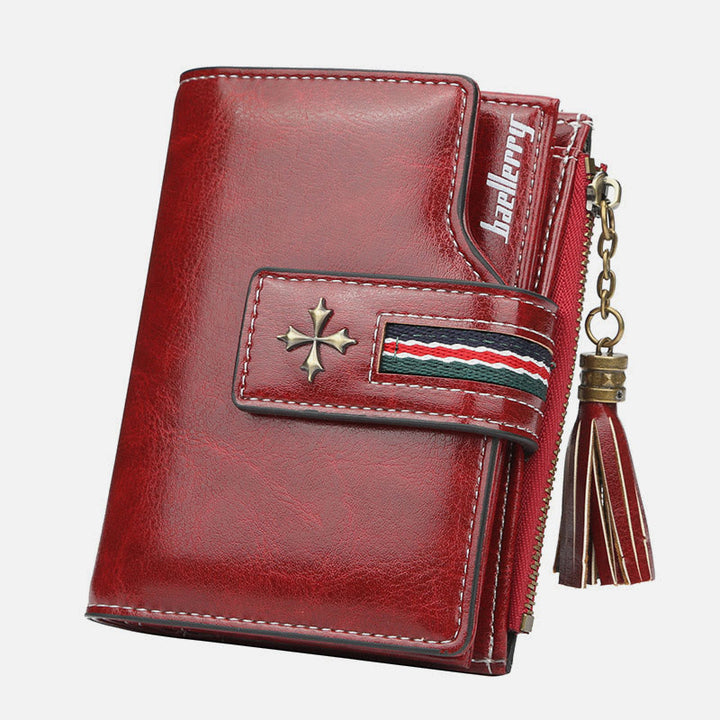 Kurze Bifold Brieftasche Retro Multi Slot Frauen Leder Geldbörse