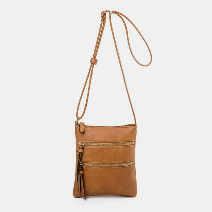 Multifunktionale Umhängetasche mit dreifachem Reißverschluss und trendigem Design aus Leder