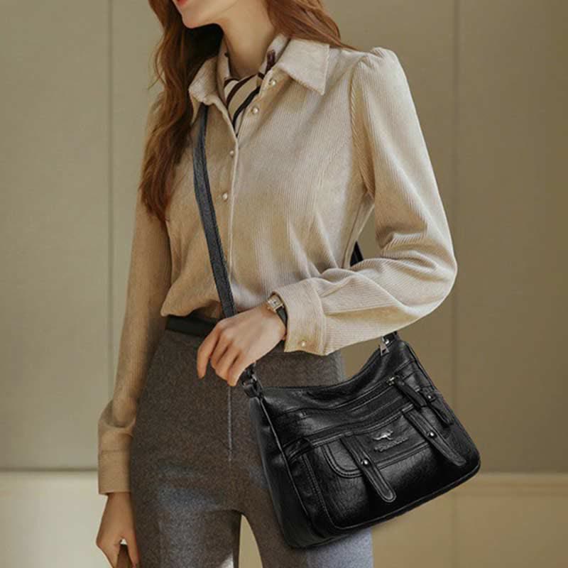 Umhängetasche für Damen, mehrere Taschen, weiches Leder, Reißverschlusstasche, Schultertasche