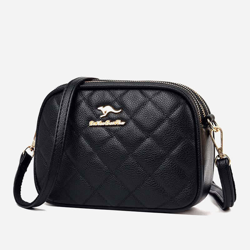 Umhängetasche mit 3 Reißverschlüssen für Damen, gestepptes Kunstleder, kleine Schultertasche