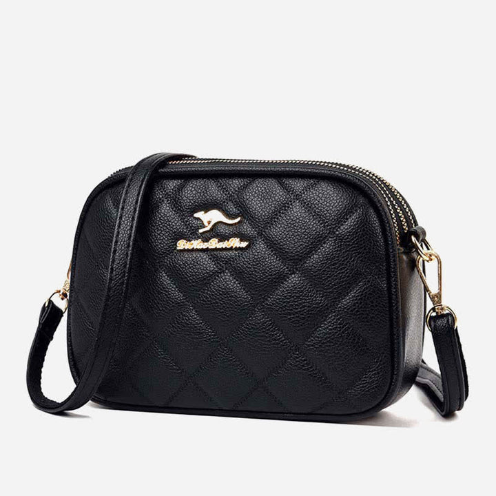 Umhängetasche mit 3 Reißverschlüssen für Damen, gestepptes Kunstleder, kleine Schultertasche