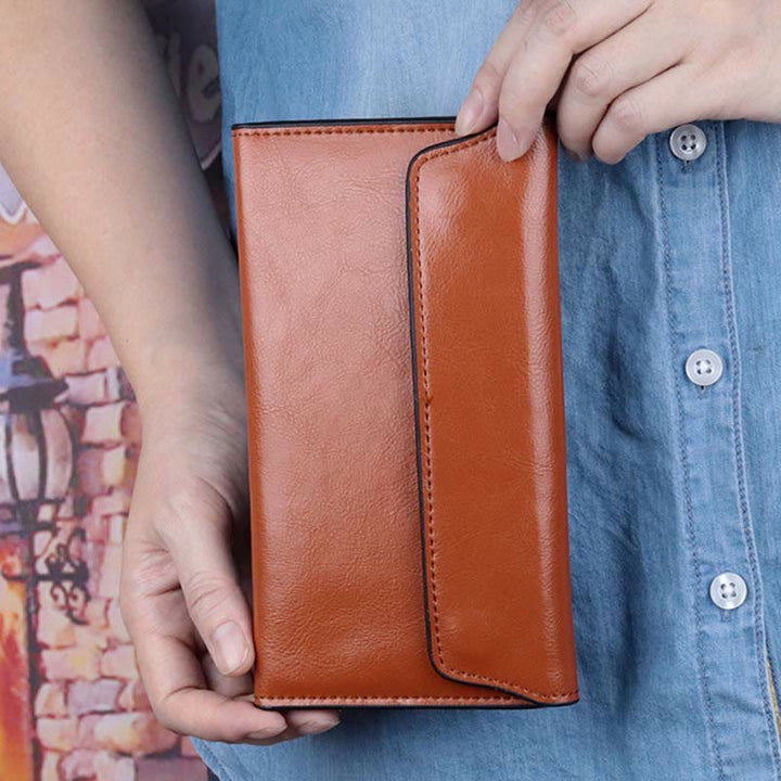 Geldbörse für Damen, schmal, multifunktional, minimalistisch, aus echtem Leder