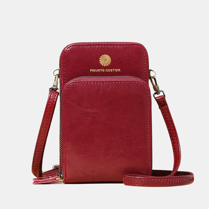 Sonnenblumen-Handytasche aus Leder, mehrere Fächer, Mini-Umhängetasche mit Kartenhalter, Münzgeldbörsen