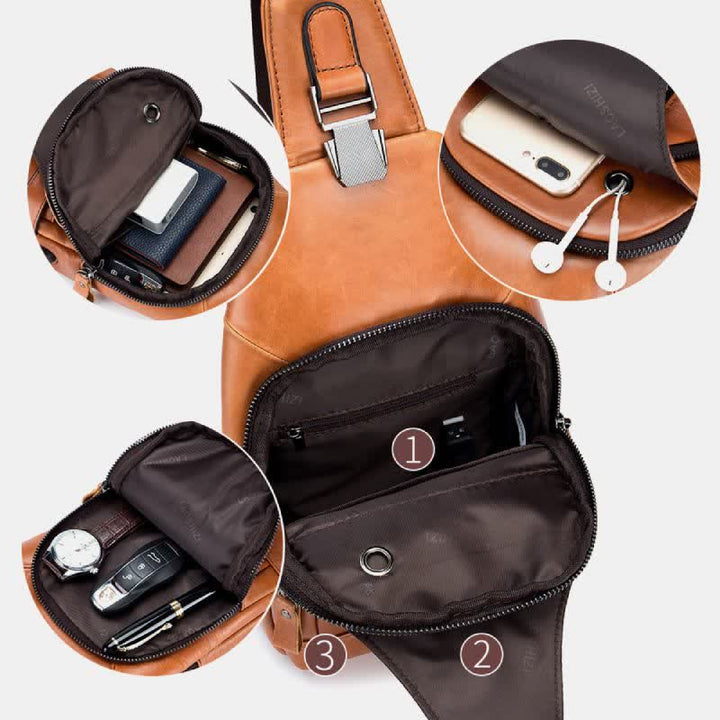 Schultertasche aus echtem Leder, lässiger Outdoor-Schulterrucksack, Brust-Tagesrucksack
