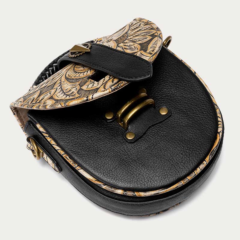 Clamshell Umhängetasche Vintage Muster Druck Chic Leder Handtasche