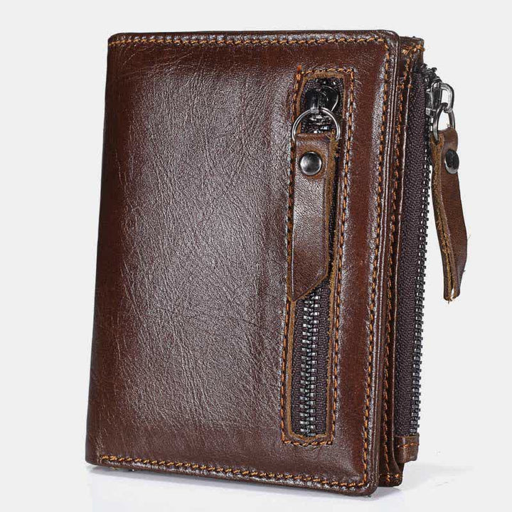 Bifold-Geldbörse für Herren aus echtem Leder mit Kartenhalter und doppeltem Reißverschlussfach