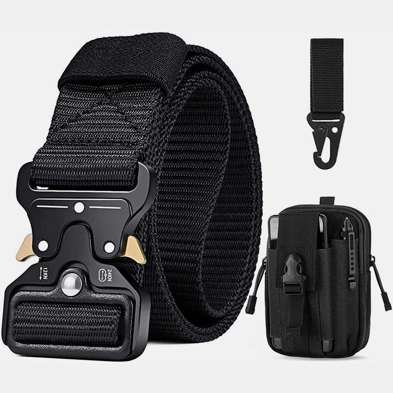 Taktischer Gürtel für Herren, Militärgürtel aus Nylongewebe mit Tasche und Haken