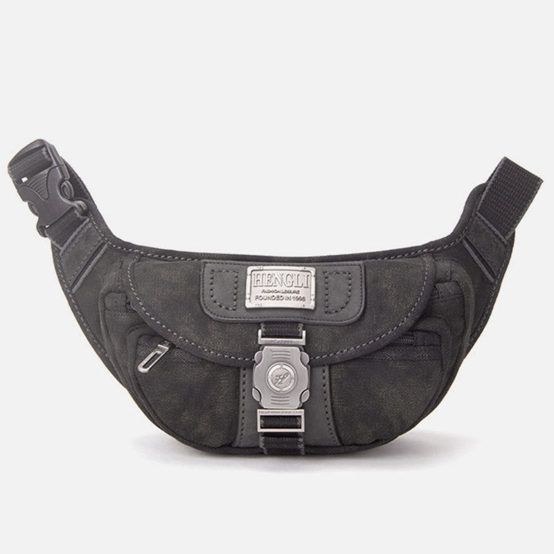 Canvas-Hüfttasche für Männer, kleine Umhängetasche im Retro-Stil, Halbmond-Tasche