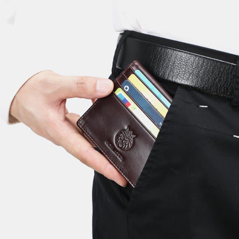 Zweifach gefaltete Geldbörse aus Leder mit Vordertasche für Herren, schmale Geldbörse mit RFID-Blockierung