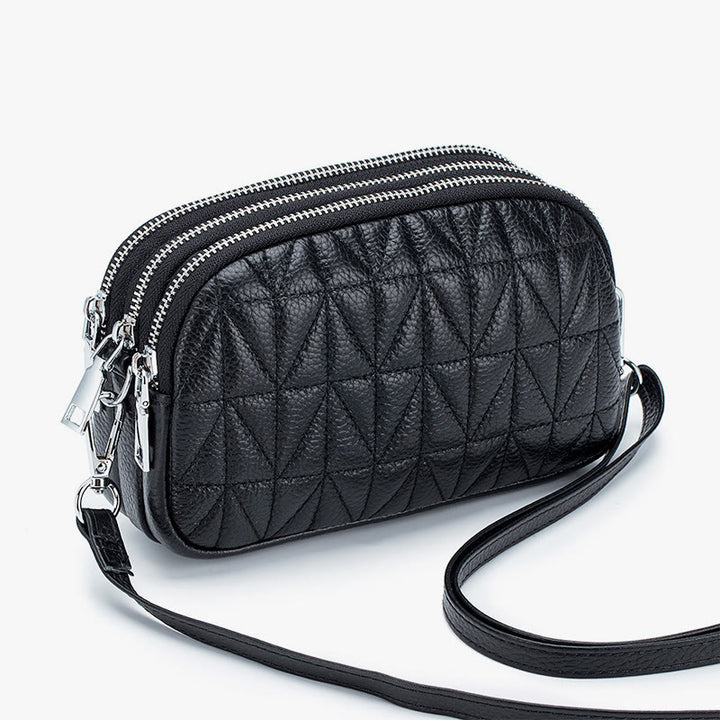 Elegante Umhängetasche für Damen mit drei Fächern und Rautenmuster-Stickerei