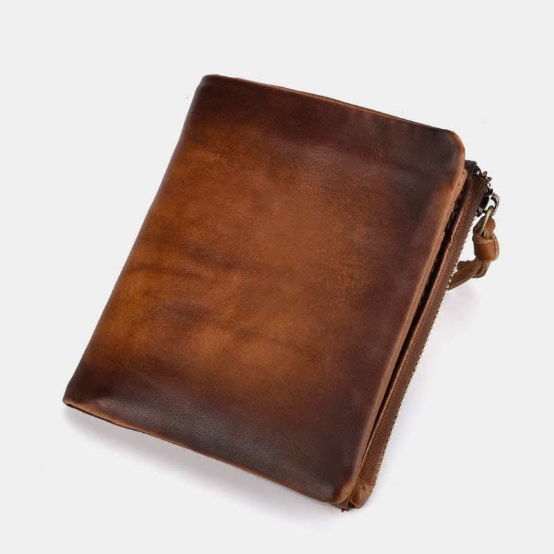 Retro Herren Geldbörse aus gebürstetem Rindsleder, Münzbörse, Kartenhalter
