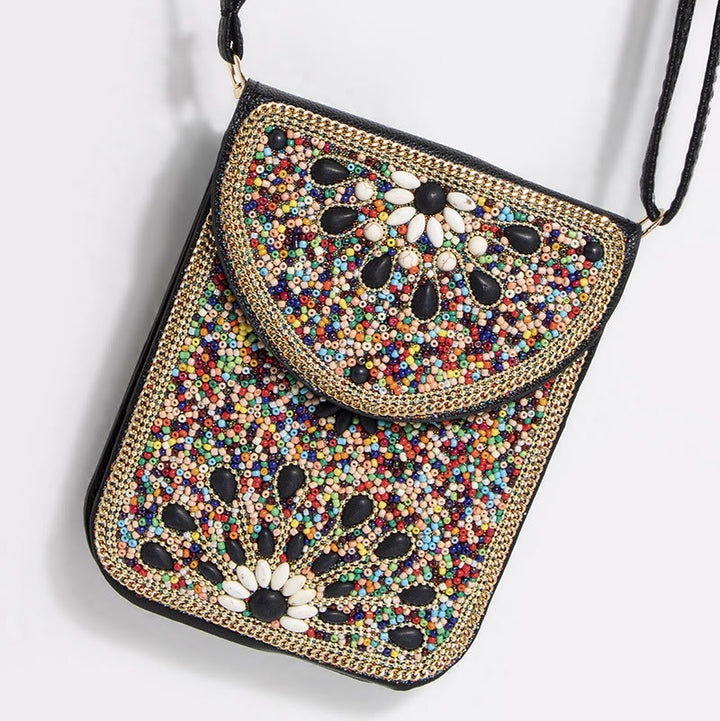 Bohemian Handytasche Damen Muschel Blumen Muster Magnetische Umhängetasche