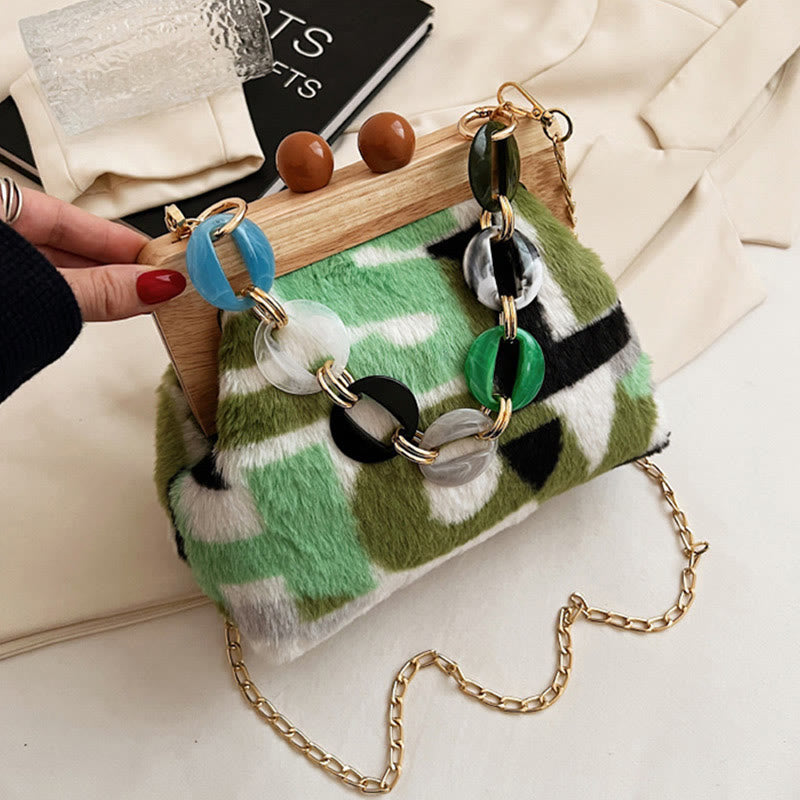 Weiche Plüschtasche für Damen, abnehmbare Umhängetasche aus Pelz mit Kette