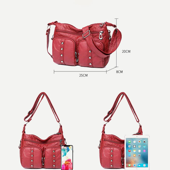 Umhängetasche mit mehreren Taschen für Damen, Retro-Nieten, Leder, Schultertasche