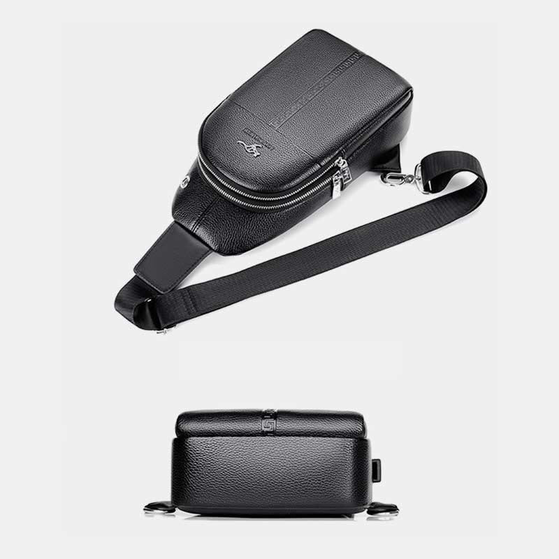 Sling Bag für Herren, schwarzes Leder, lässige Einkaufs-Umhängetasche