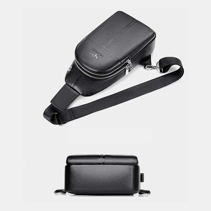 Sling Bag für Herren, schwarzes Leder, lässige Einkaufs-Umhängetasche