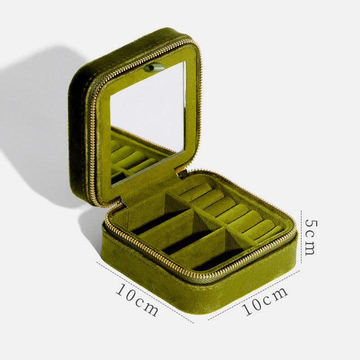 Aufbewahrungstasche für Damen, luxuriös, mit Spiegel, Mini-Schmuckkästchen - Olive - Großer Spiegel - image 11