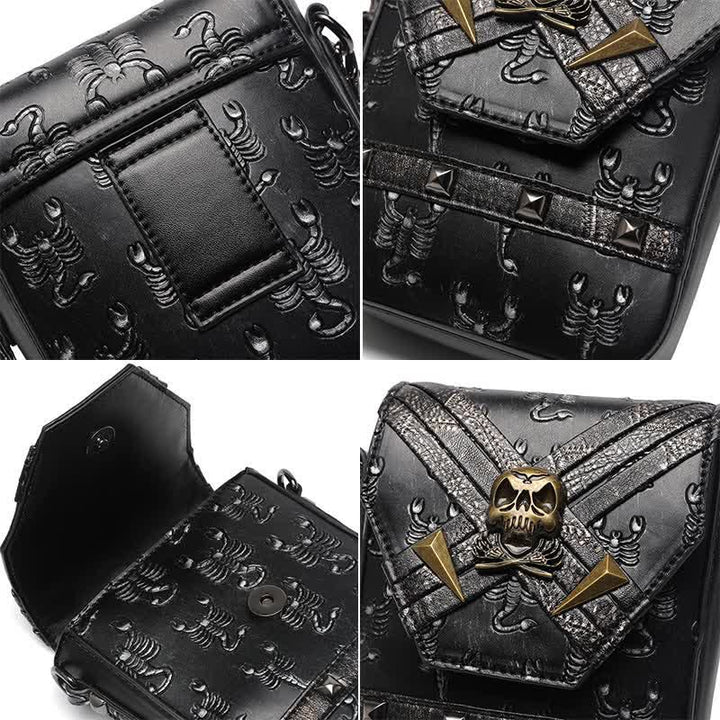 Umhängetasche mit Nieten und Gürtelschlaufe für Punk-Totenkopf und Skorpion