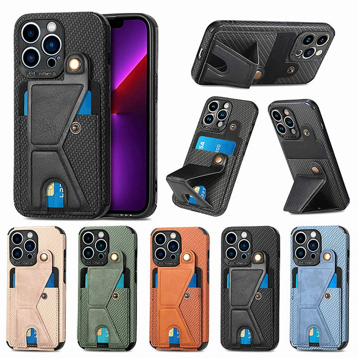 Stoßfeste, staubdichte Leder-Telefonhülle für iPhone mit Kartensteckplatz und Ständer