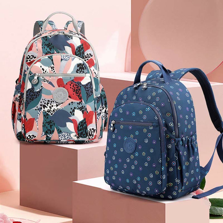 Rucksack für Damen, wasserdicht, mit mehreren Fächern, Druck, lässig, Nylon, leicht, Schultasche