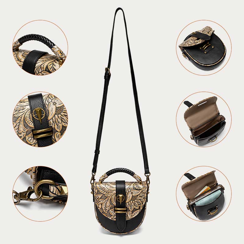 Clamshell Umhängetasche Vintage Muster Druck Chic Leder Handtasche