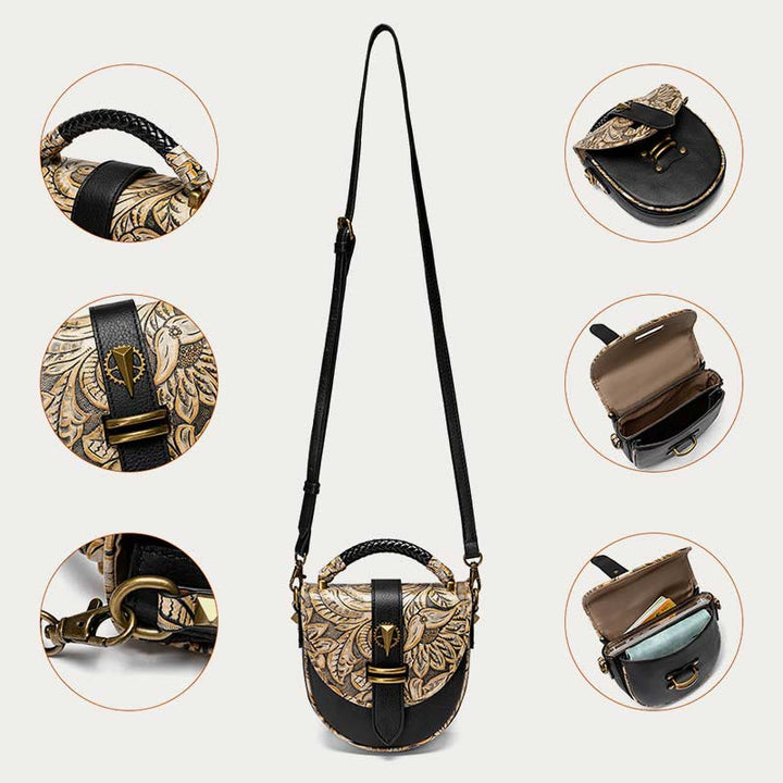 Clamshell Umhängetasche Vintage Muster Druck Chic Leder Handtasche