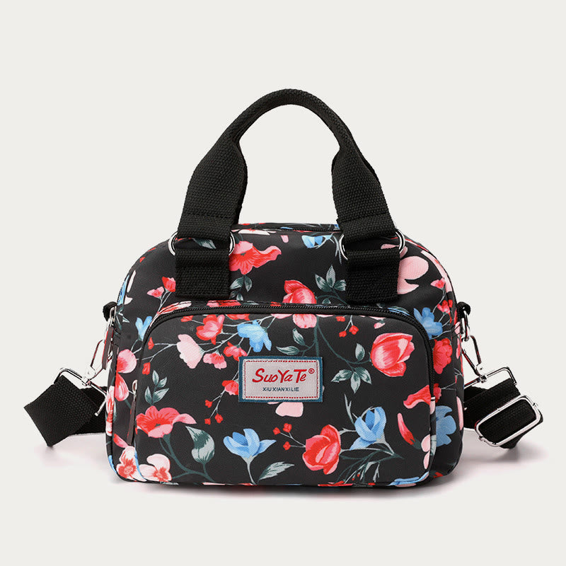 Umhängetasche aus Nylon für Damen, Handtasche mit buntem Blumendruck