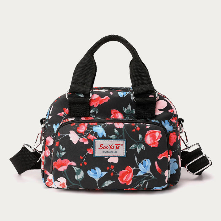 Umhängetasche aus Nylon für Damen, Handtasche mit buntem Blumendruck