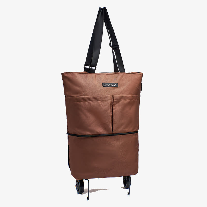 Supermarkt Rolling Tote Abnehmbare Faltbare Räder Schulter Handtasche Für Frauen