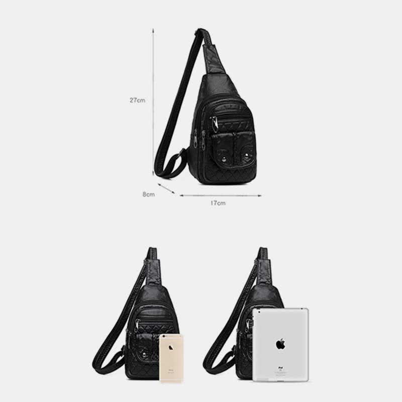Retro Sling-Rucksack für Damen, mehrere Taschen, Umhängetasche aus PU-Leder