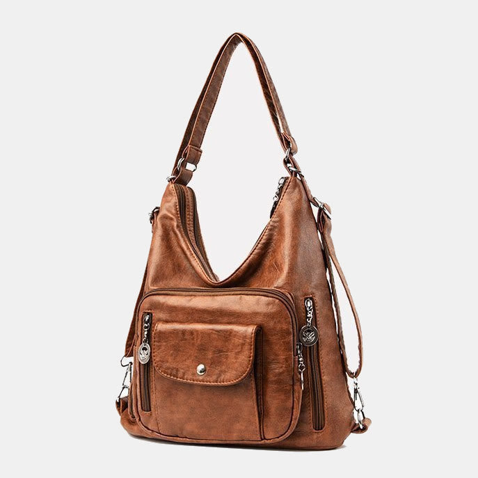 Einkaufstasche aus Leder im Vintage-Stil mit vielen Taschen und großer Kapazität