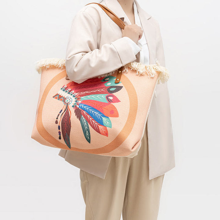Tote für Damen im Bohemian-Stil mit Quaste, große Umhängetasche
